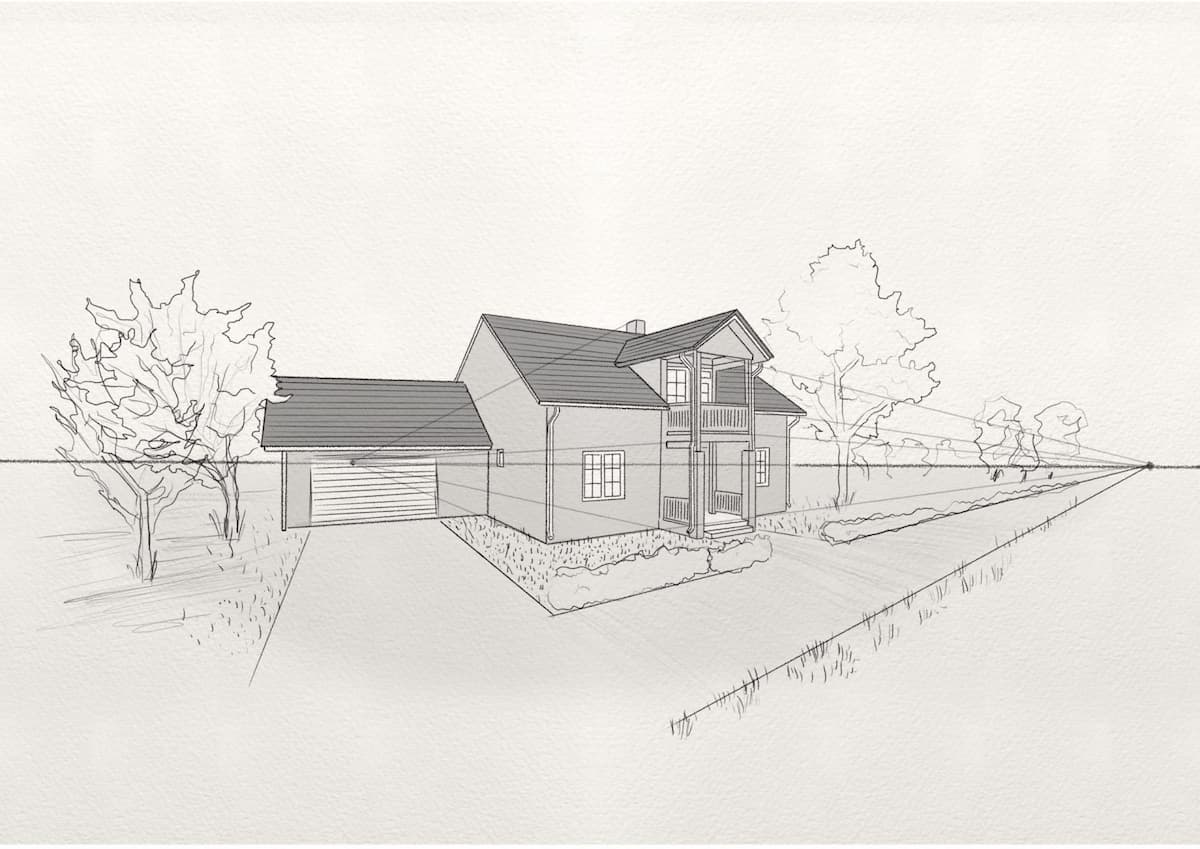 Two Point Perspective Drawing House 2