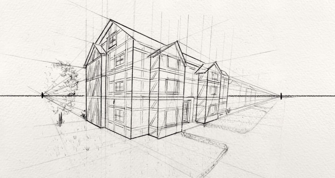 Two Point Perspective Drawing House 4