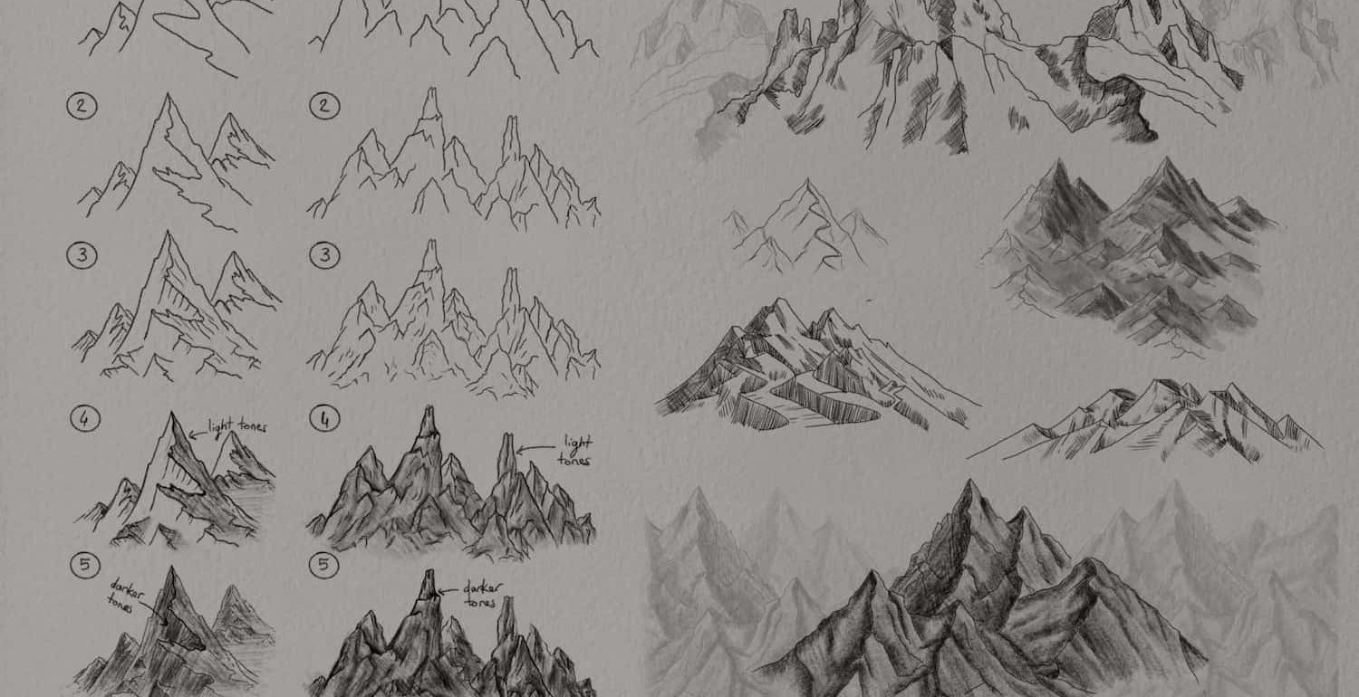 step by step mountain drawings