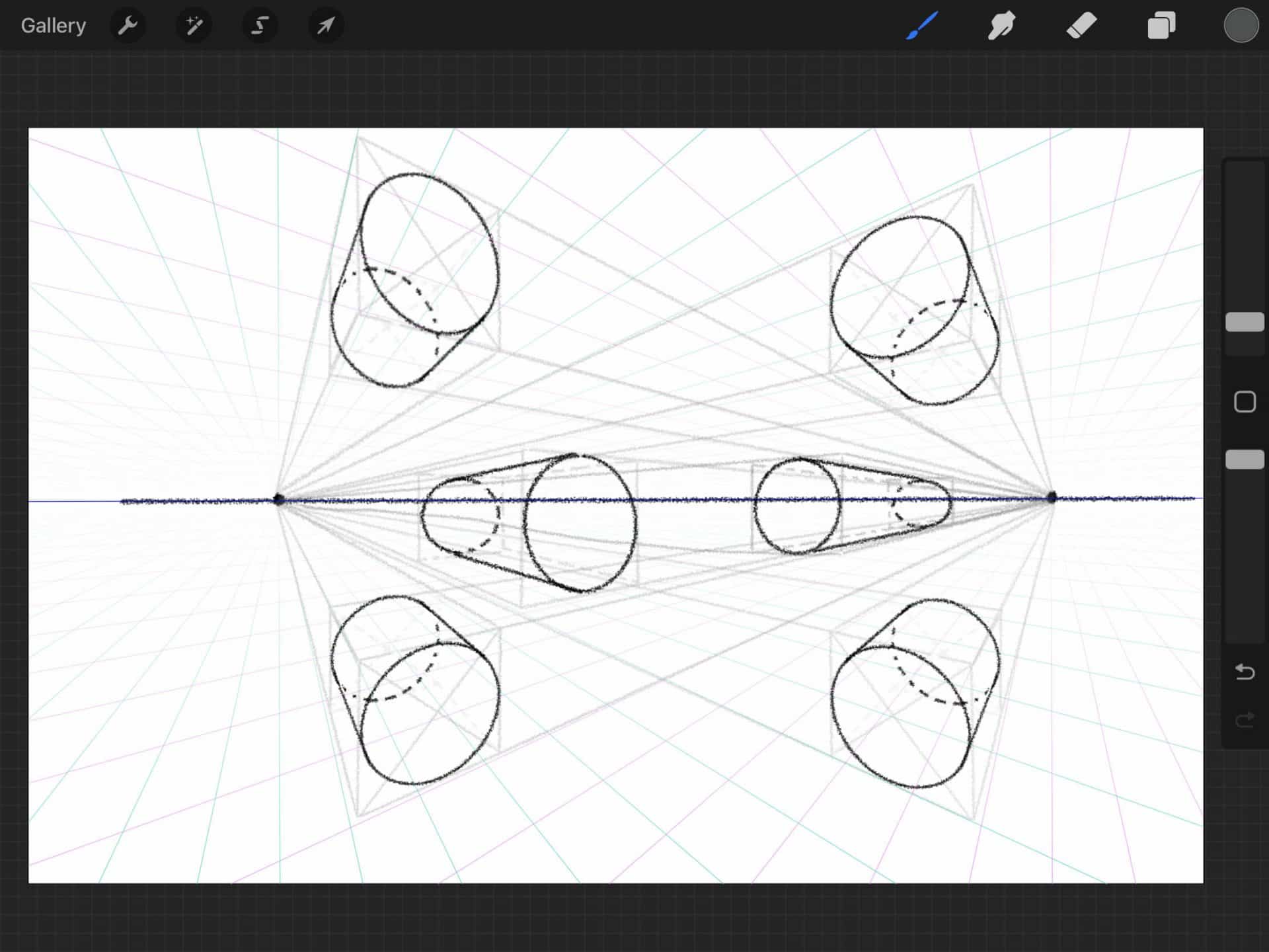 two point perspective cylinders