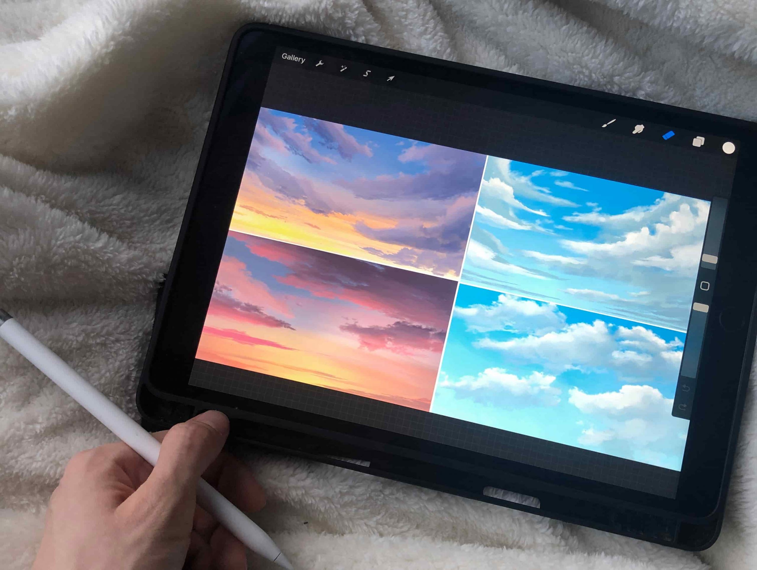 4 different sky with clouds digital painting